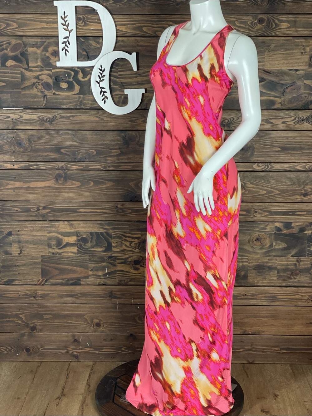 Calvin Klein | Silk Abstract Breezy Coastal Pink Multi-Color Printed Maxi Dress